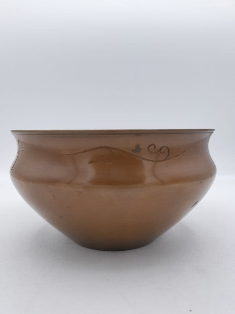 c174 建水 唐銅 唐草彫 藤井宗喜 鵬雲斉好写 木箱 茶道具 古物