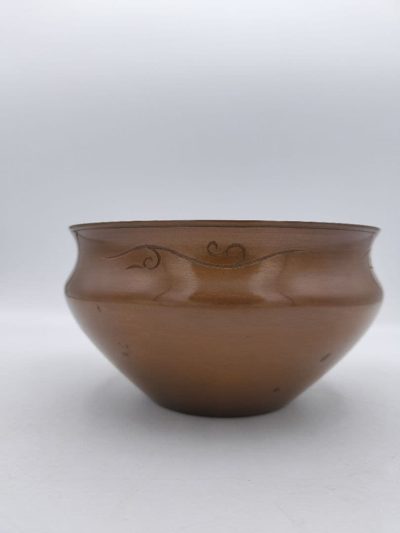 c174 建水 唐銅 唐草彫 藤井宗喜 鵬雲斉好写 木箱 茶道具 古物