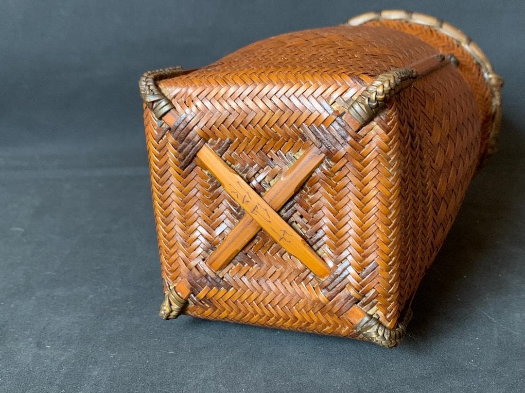 大分竹細工師 竹仙造 竹編 手付 花入 竹籠 煎茶道具 792