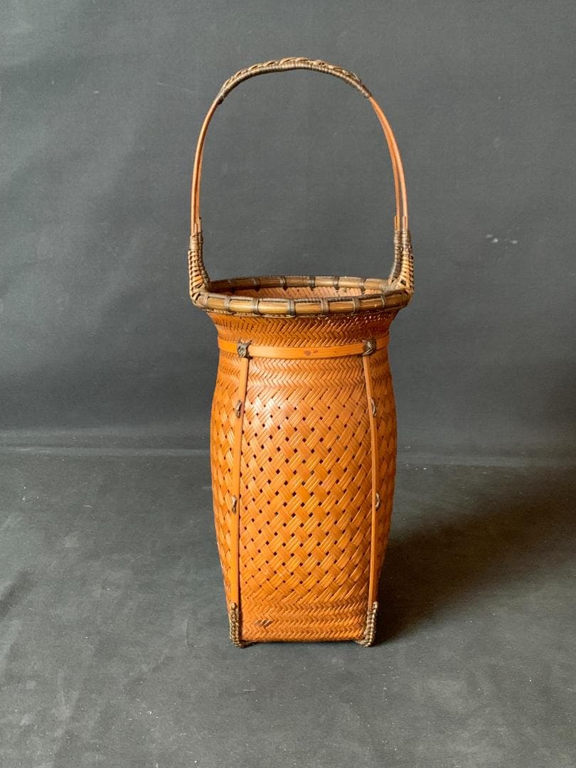 大分竹細工師 竹仙造 竹編 手付 花入 竹籠 煎茶道具 792