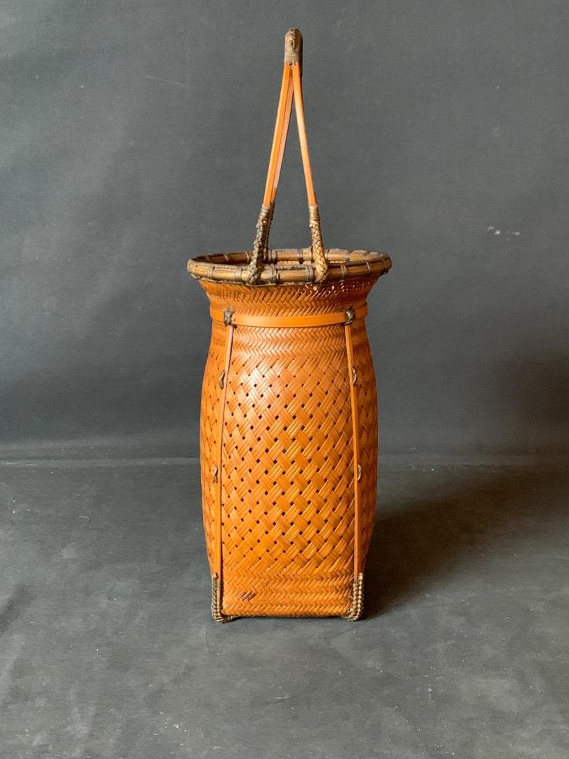 大分竹細工師 竹仙造 竹編 手付 花入 竹籠 煎茶道具 792