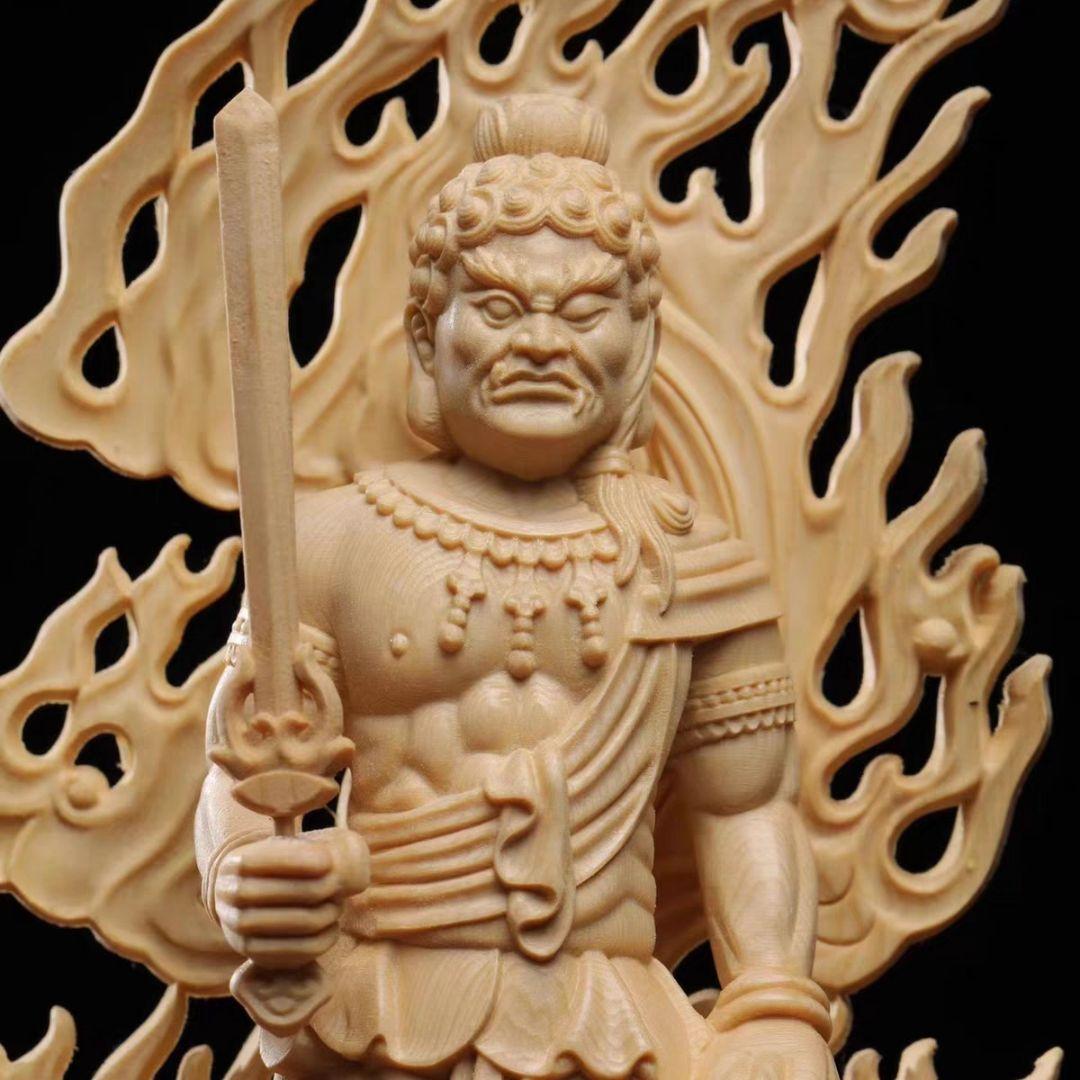 【修縁堂】仏教美術品 大迫力 不動明王 立像 不動明王像 木彫仏教 精密彫刻