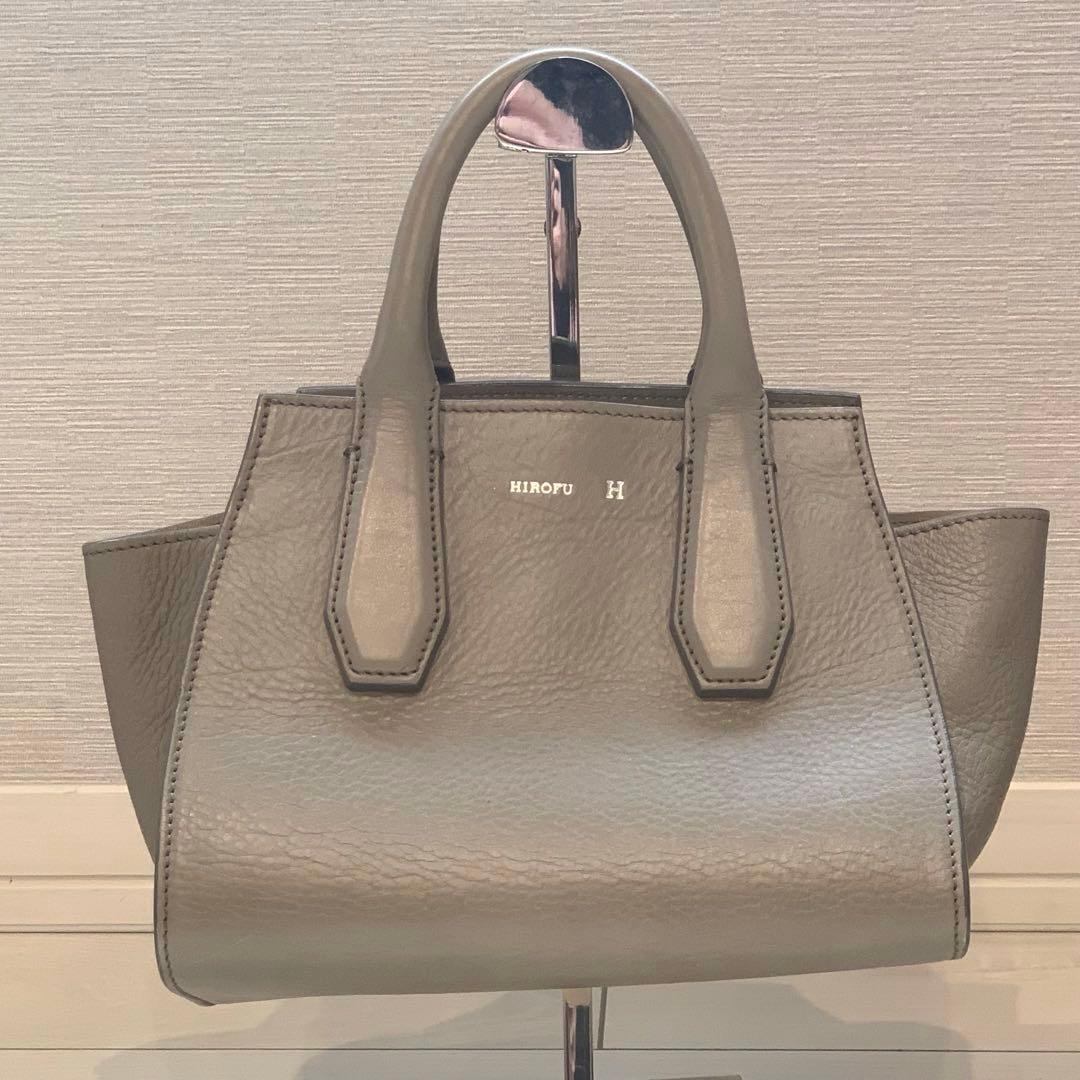 美品✨HIROFU ランポ ハンドバッグ レザー ロゴ刻印 グレー