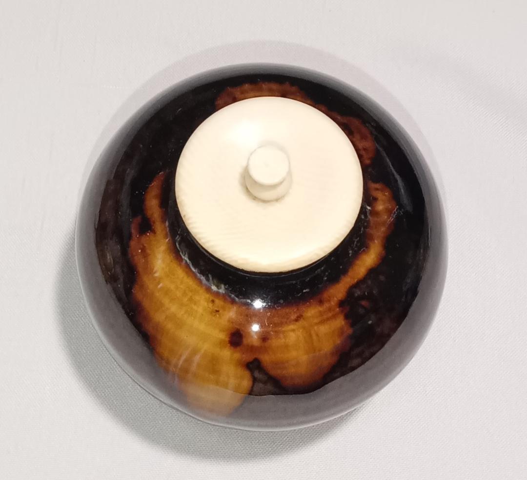 茶道具　京都洛東　桶谷定一作　文琳茶入　牡丹唐草金襴仕覆　美品！！