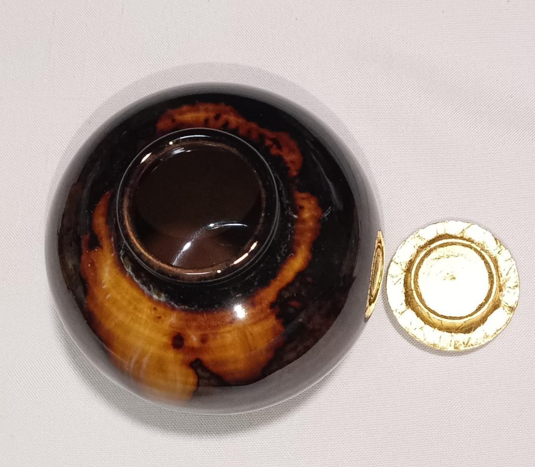 茶道具　京都洛東　桶谷定一作　文琳茶入　牡丹唐草金襴仕覆　美品！！