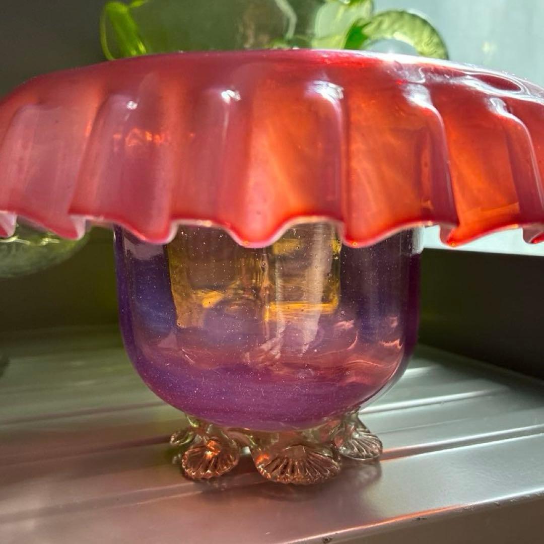 イギリス　レア品ヴィクトリアンアンティークウランバセリン　クランベリーコンポート