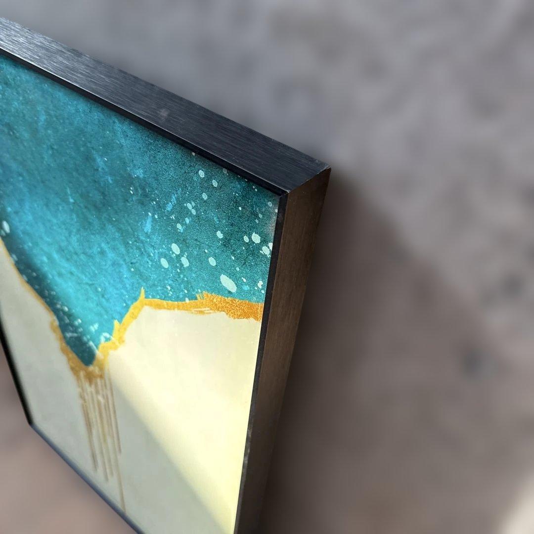 青と金の抽象画 アクリル・ガッシュ3枚セット