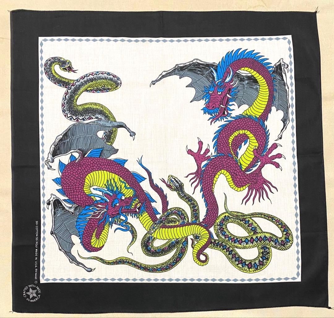 ★ デッドストック スネーク ドラゴン USA製 ビンテージバンダナ 1520