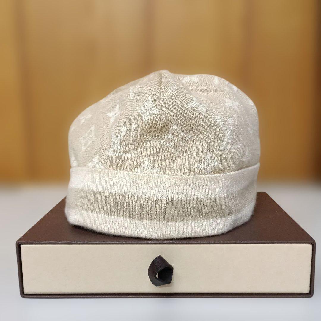 ルイヴィトン ニットキャップ モノグラム ベージュ カシミア シルク 箱付