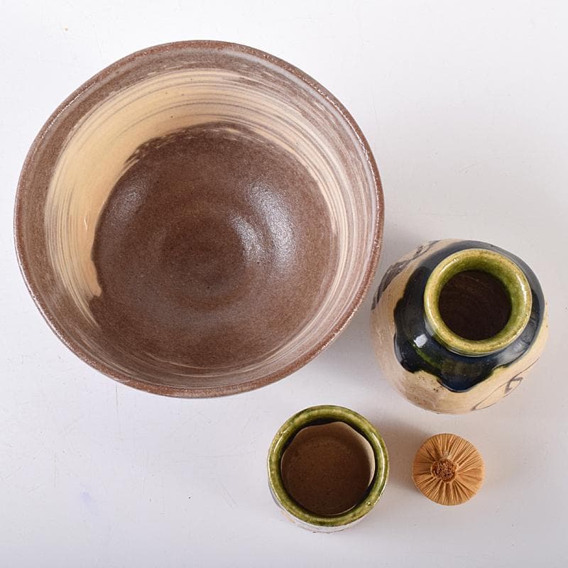 茶道具　利休茶箱　浅見与し三作　茶碗　織部焼　振出など　八点　一式　VR7984