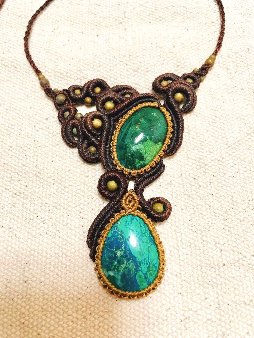 マクラメ編みネックレス クリソコラ マカライト