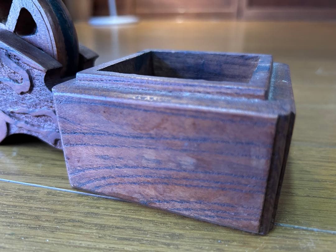 墨壺 大工道具 アンティーク 木製小物入れ 雲模様 レトロ インテリア 花器