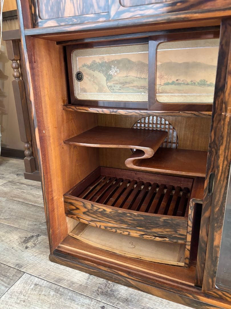 さいたま市引き取り限定！大正ロマン 黒柿茶箪笥 希少木材 アンティーク家具