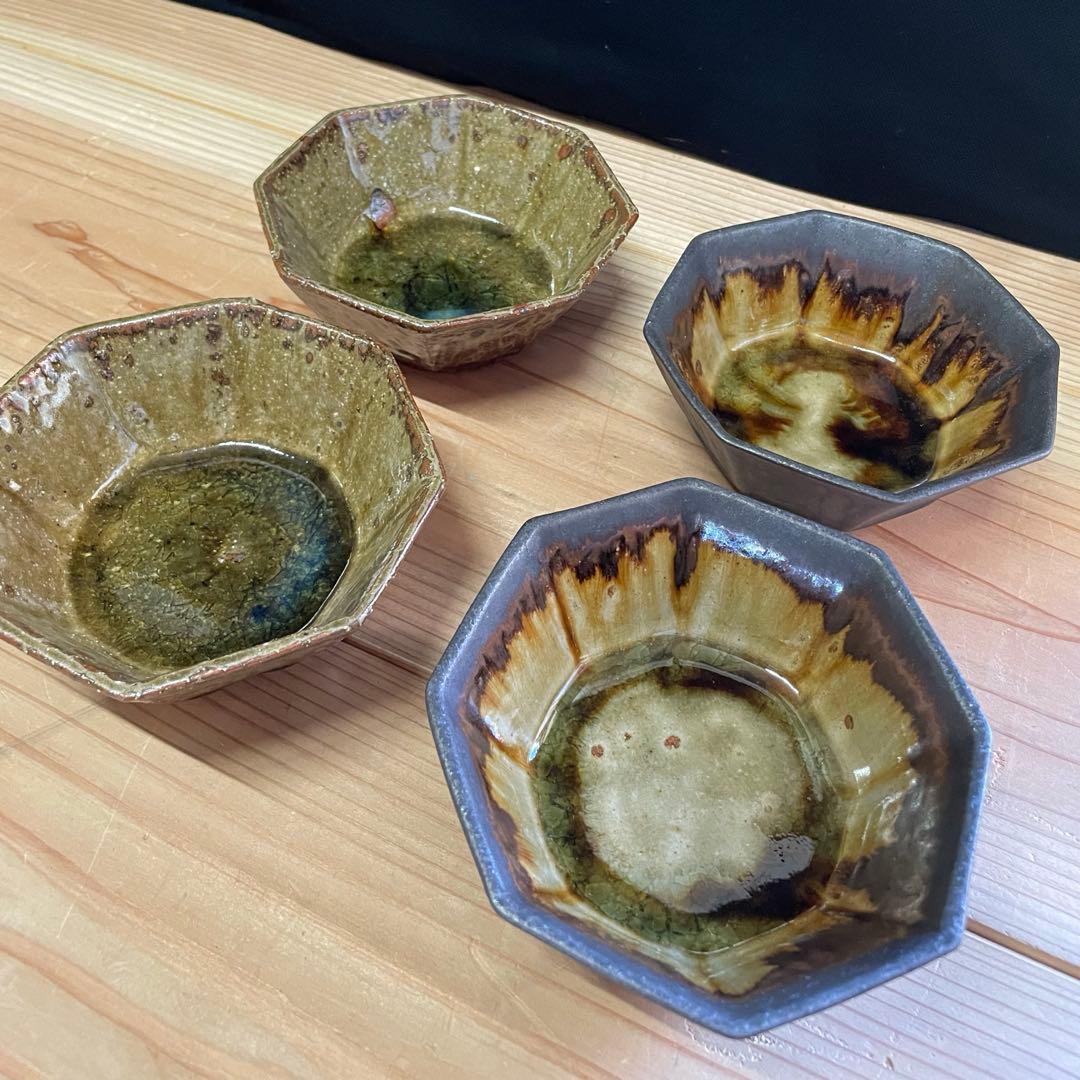s*a様 宮城陶器　宮城正幸　八角鉢　四つ【m1402 沖縄　やみむん　骨董　民