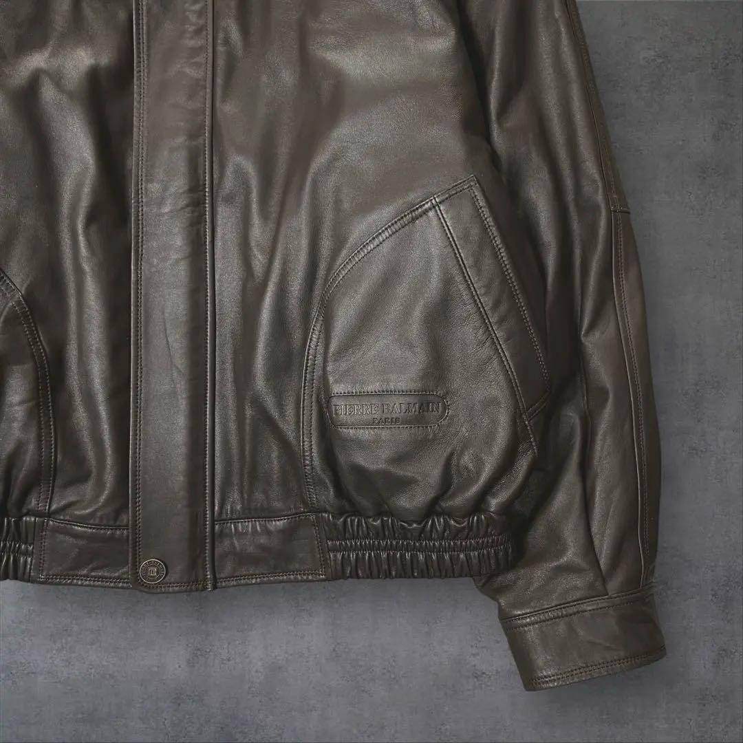 【美品】 ピエールバルマン レザーブルゾン ラムレザー 短丈 ブラウン 90s