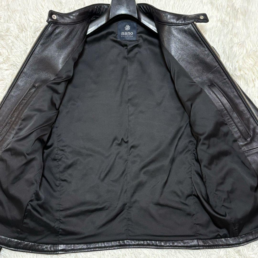 未使用級 ナノユニバース ラムレザー シングルライダースジャケット 黒