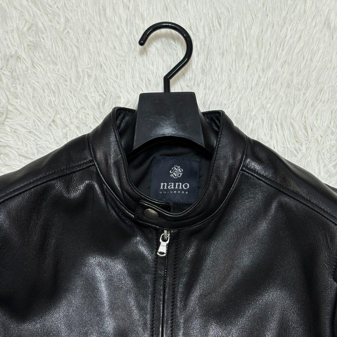 未使用級 ナノユニバース ラムレザー シングルライダースジャケット 黒