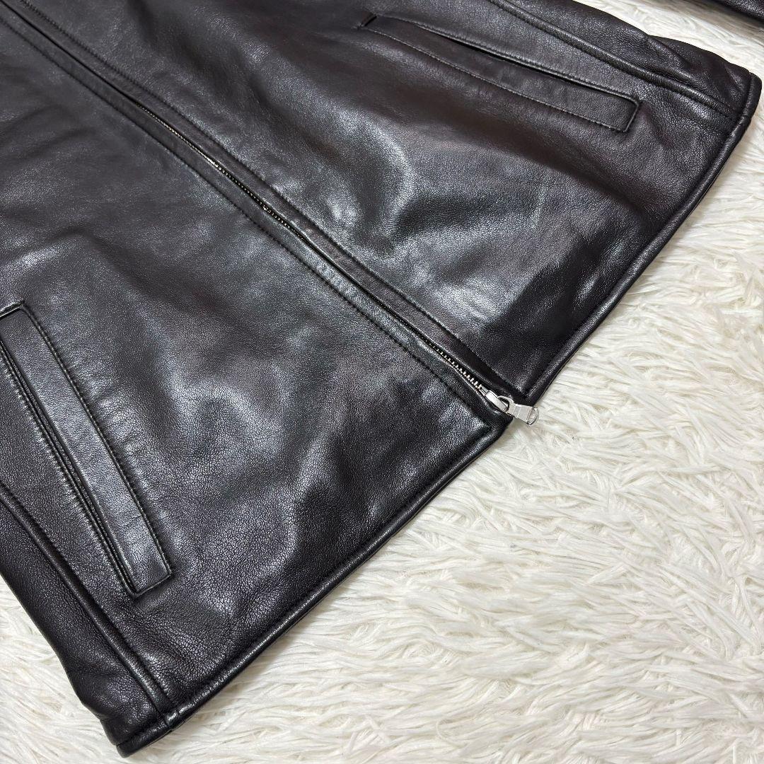 未使用級 ナノユニバース ラムレザー シングルライダースジャケット 黒