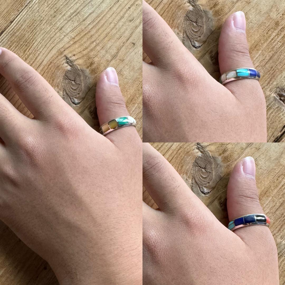 や*ま様 マルチカラー　インレイ　リング　サムリング　リング　ズニ　インディアン