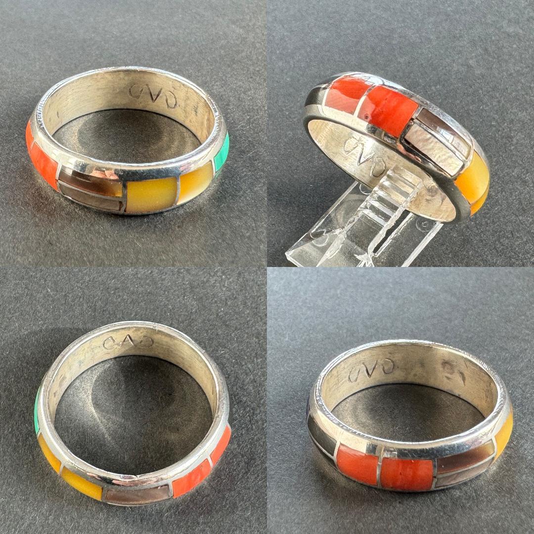 や*ま様 マルチカラー　インレイ　リング　サムリング　リング　ズニ　インディアン