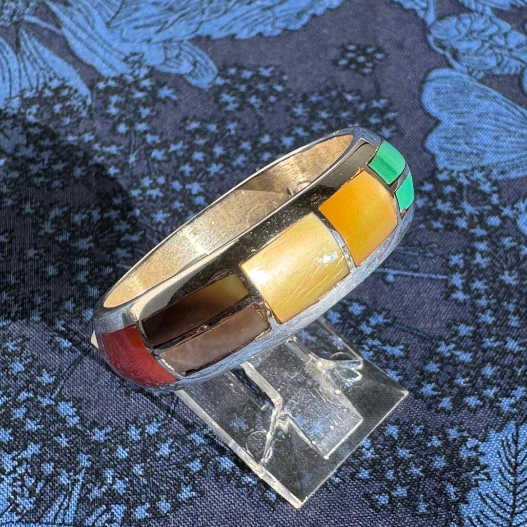 や*ま様 マルチカラー　インレイ　リング　サムリング　リング　ズニ　インディアン