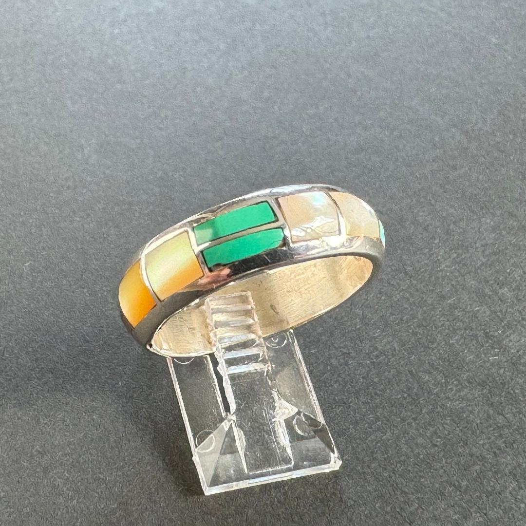 や*ま様 マルチカラー　インレイ　リング　サムリング　リング　ズニ　インディアン