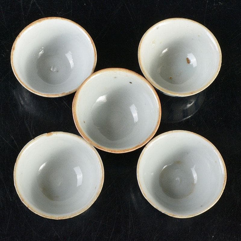 煎茶道具　南京染付　線文　茶杯　ぐい呑　五客　時代箱付　古玩　M R4512