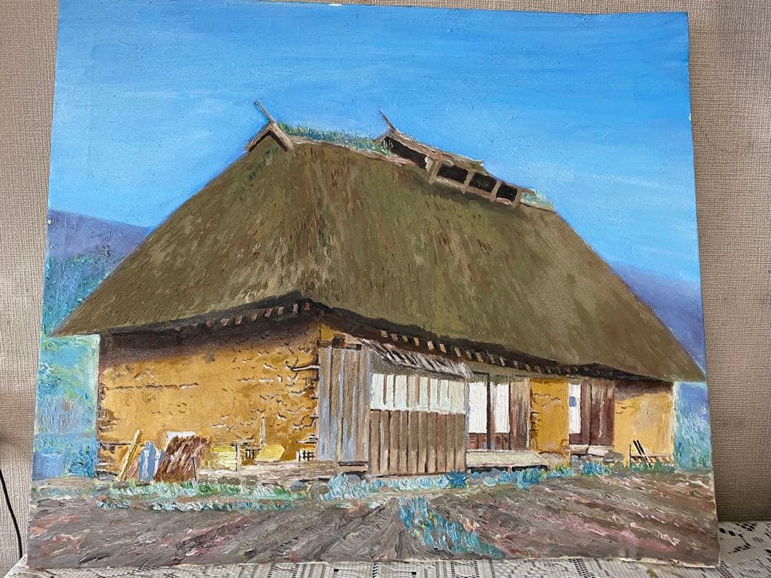 油絵 10号 茅葺き屋根