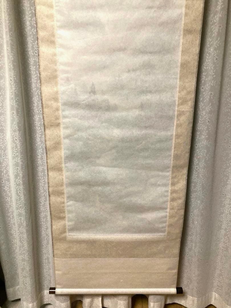 美品 春川先生 彩色山水園 掛軸 木箱付き