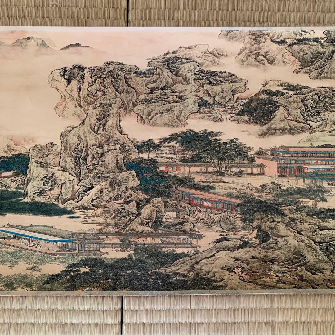 中国絵画　清国　名家　 表江 「阿房宮」 山水絵　国画　巻物　巻き絵