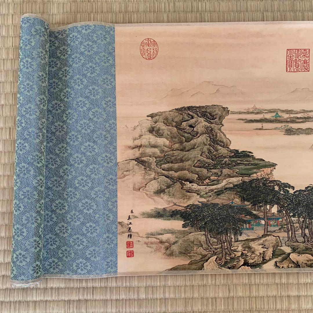 中国絵画　清国　名家　 表江 「阿房宮」 山水絵　国画　巻物　巻き絵