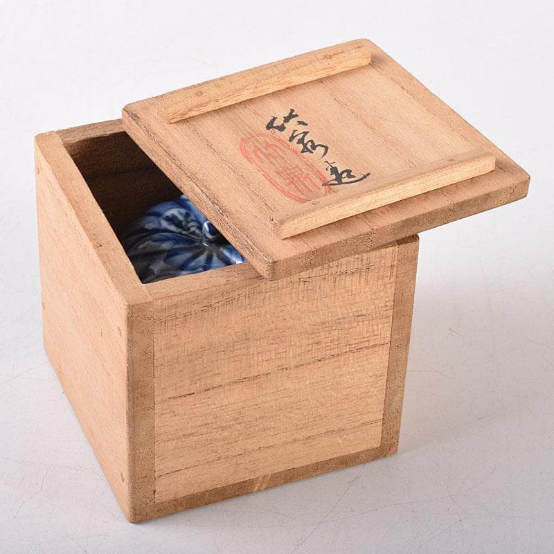 茶道具　平安　三浦竹泉造　染付　山水人物文　蜜柑香合　共箱　V　R8188