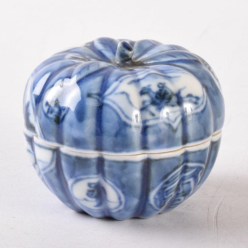 茶道具　平安　三浦竹泉造　染付　山水人物文　蜜柑香合　共箱　V　R8188