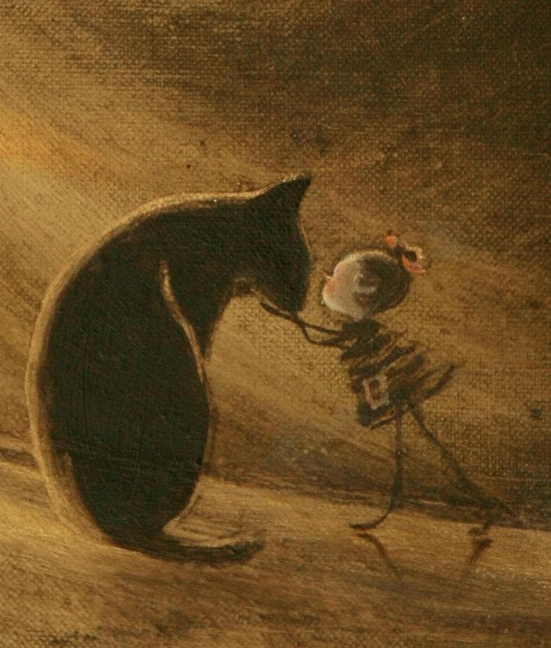 油絵 菅家令子絵 絵画インテリア額付(銀) F3-072819 祈り子犬猫女の子