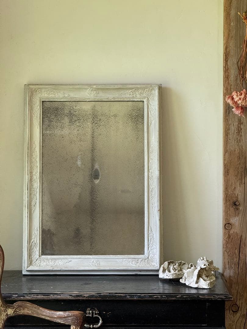 フレンチアンティーク ホワイトペイント シャビーシック ミラー