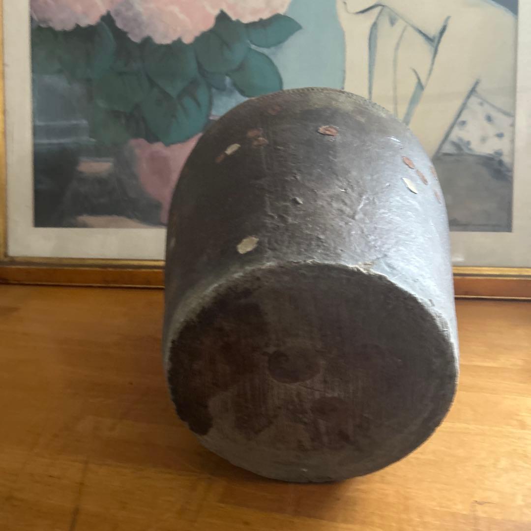 神楽焼　大壺　骨董品　ブロンズ色陶器の大きめの壺