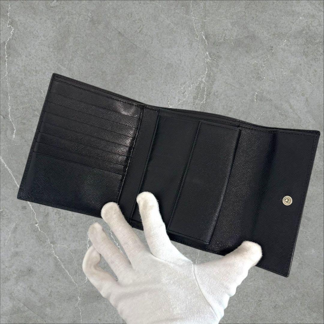 極上美品✨ PRADA プラダ 三つ折り財布 サフィアーノ ブラック 三角ロゴ