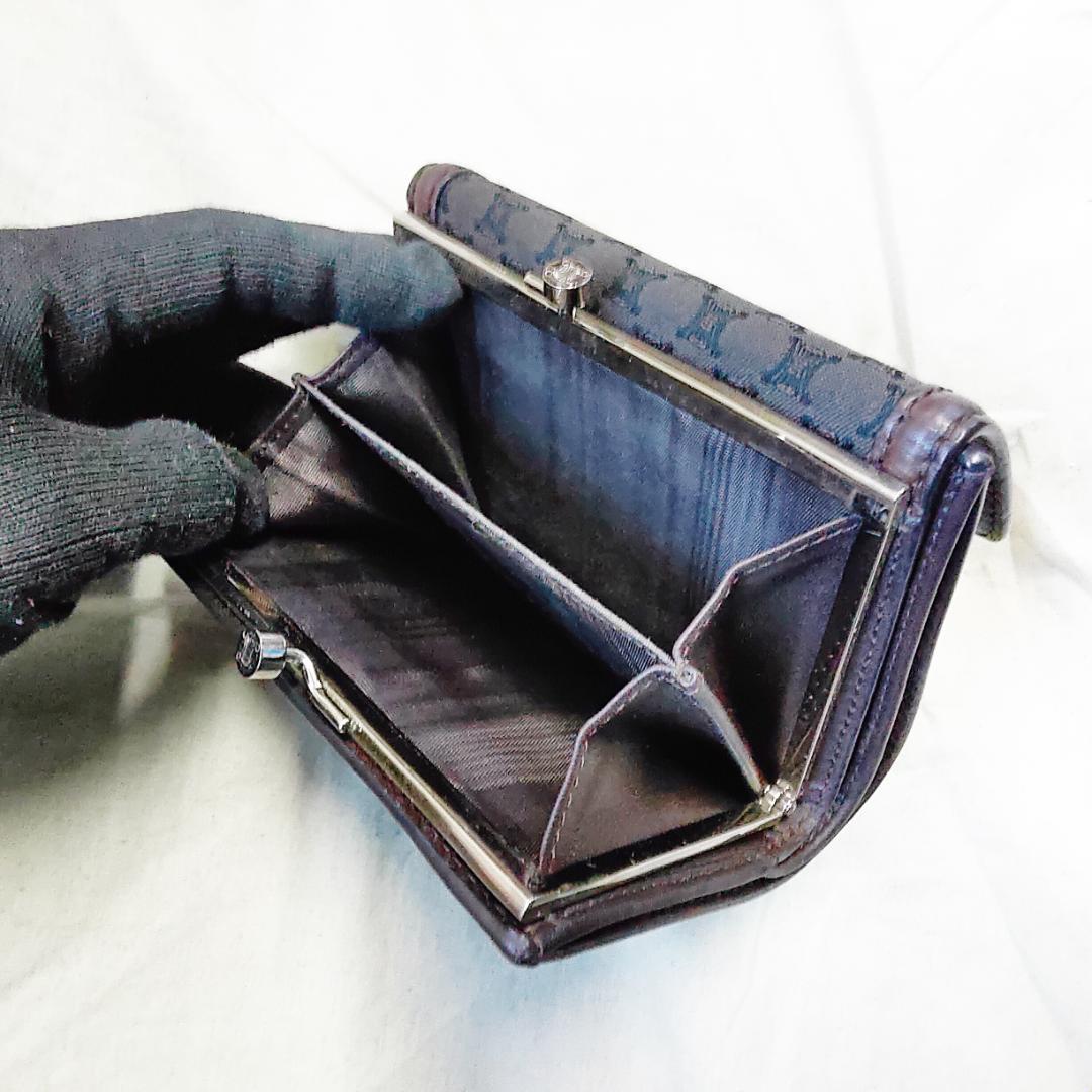 箱付き セリーヌ がま口 財布 CELINE トリオンフ キャンバス ブラウン