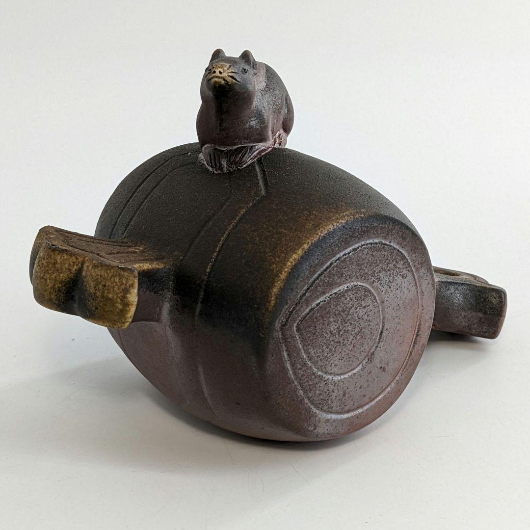 岡山県重要無形文化財 松井與之 備前焼 干支子置物 共箱共布栞 打ち出の小槌