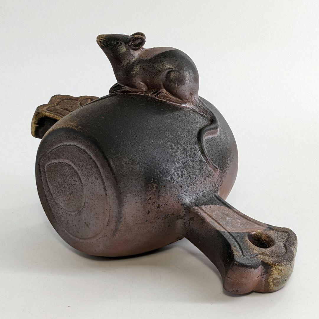 岡山県重要無形文化財 松井與之 備前焼 干支子置物 共箱共布栞 打ち出の小槌