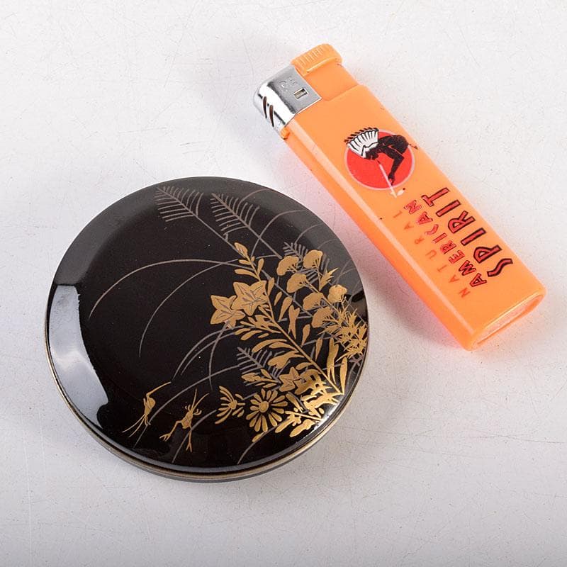 茶道具　黒漆　秋草蒔絵　香合　時代箱　V 8312