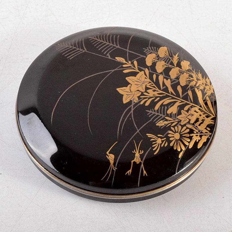 茶道具　黒漆　秋草蒔絵　香合　時代箱　V 8312