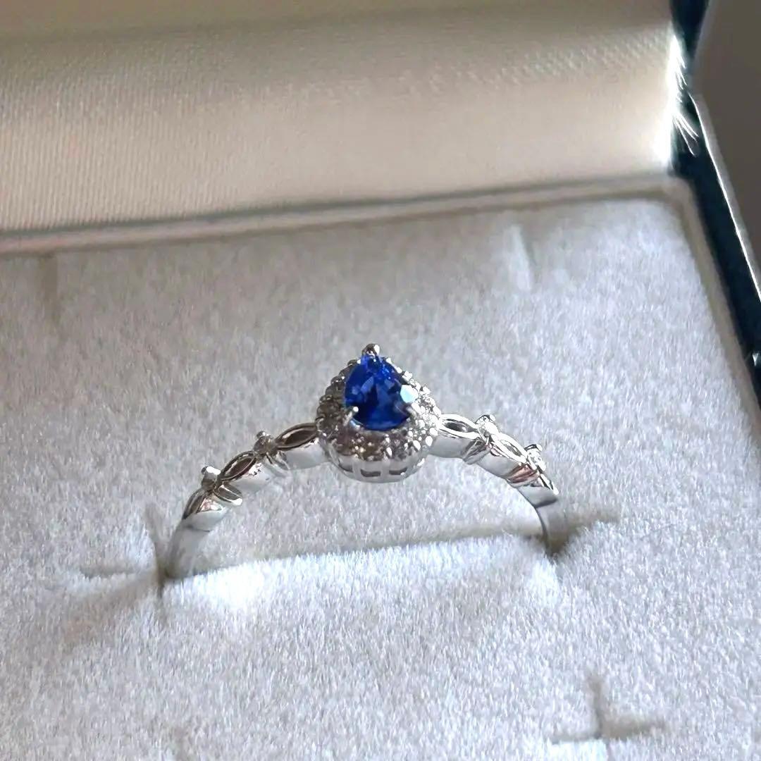 鑑別付 Pt コーンフラワーブルーサファイア リング 16号 ダイヤ プラチナ