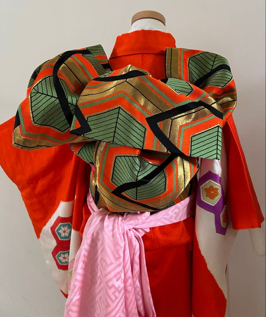 7歳　七五三　正絹着物　手描き古典柄　帯　帯揚げ　帯締め　しごき　セット