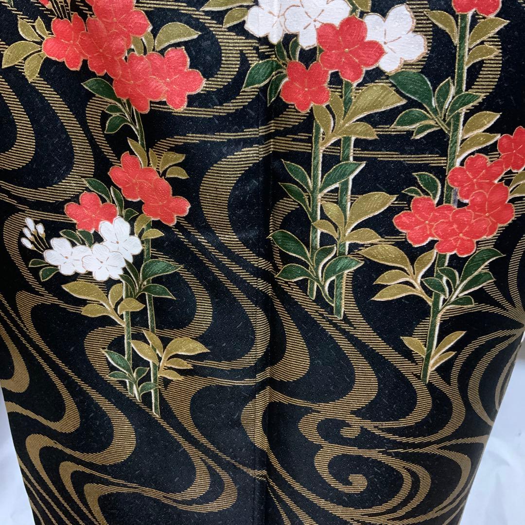 【振袖】鈴屋スーパー鈴ガード加工　赤黒染め分け　蝶と花紋様　正絹　成人式　結婚式