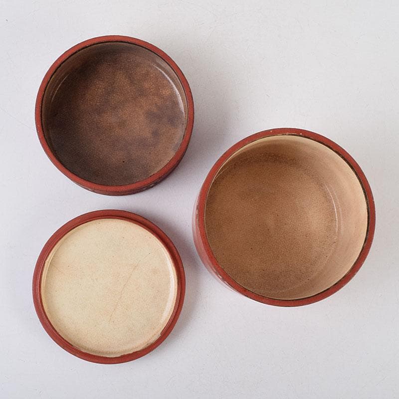 古清水薩摩焼　陶堆朱　山水文　重箱　二段重箱　拝領時代箱　C　R9138