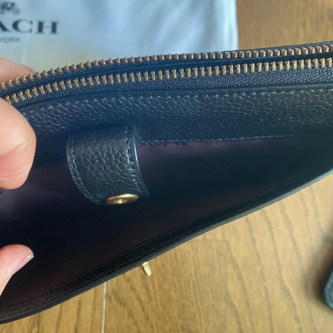 コーチ 黒 レザー 長財布 取り外し可能ストラップ