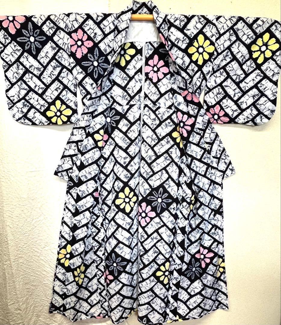 有松鳴海絞り　浴衣　網代格子　（220）