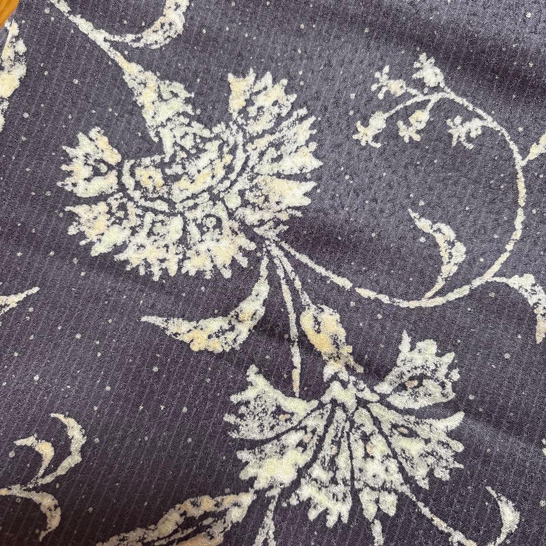 グレー 花柄 型染め小紋 トールサイズ　袷
