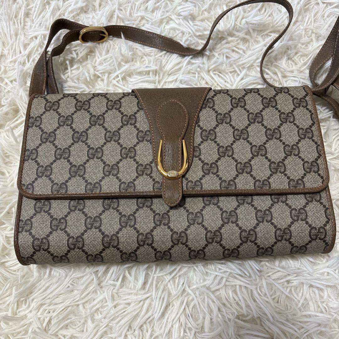 希少 レア オールドグッチ GG 総柄 レザー ショルダーバッグ ポシェット